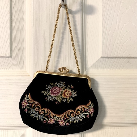 Handbags - Vintage Floral Tapestry Embroidered Needlepoint Hand Bag/wristlet/clutch